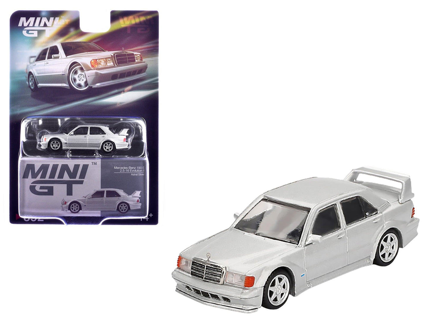Mercedes-Benz 190E 2.5-16 Evolution II Astral Silver Metallic Limited Edition 1/64 Diecast Model Car by Mini GT free shipping USA