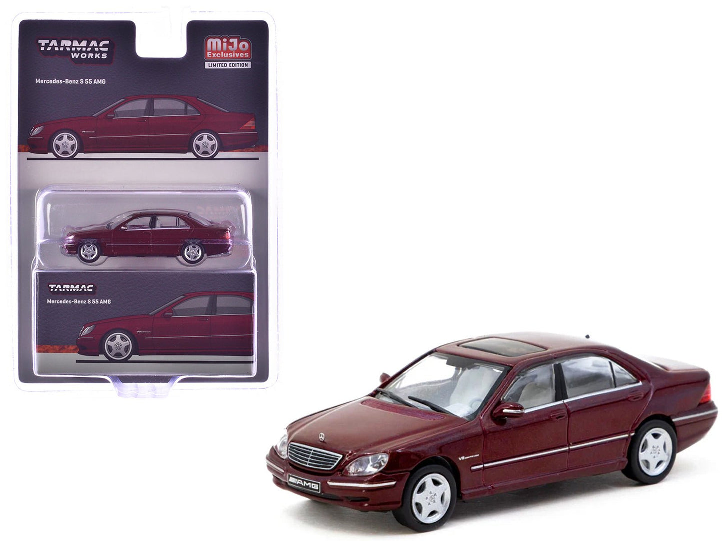Mercedes-Benz S 55 AMG Bordeaux Red Metallic "Global64" Series 1/64 Diecast Model by Tarmac Works free shipping USA