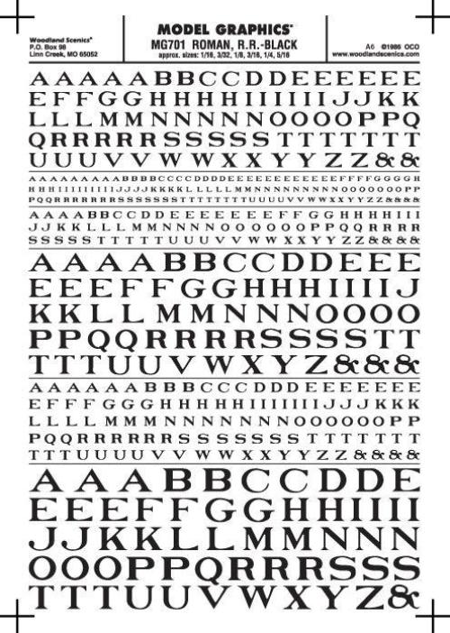 Woodland Scenics MG701 Roman R.R. Letters Black 1/16-5/16" Train Decal Sheet