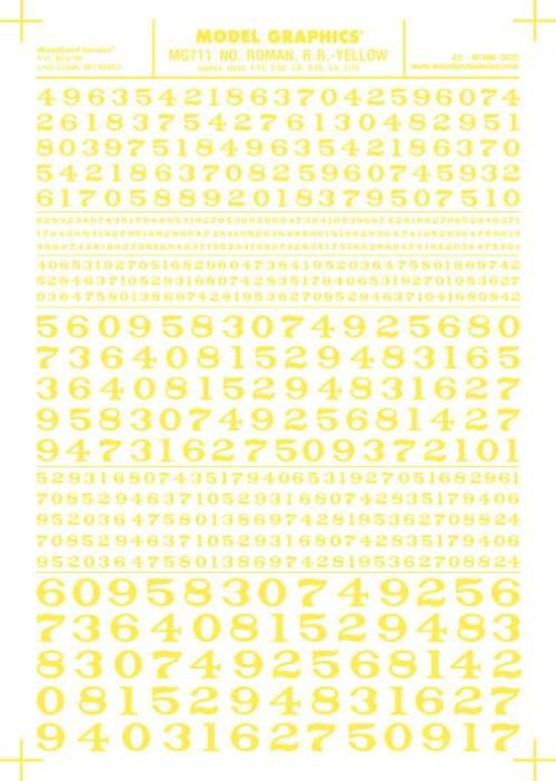 Woodland Scenics MG711 Roman R.R. Numbers Yellow 1/16-5/16" Train Decal Sheet