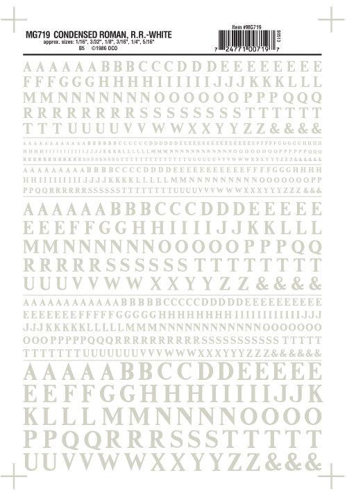 Woodland Scenics MG719 Cond Roman RR Letters White 1/16-5/16" Train Decal Sheet
