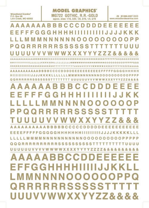 Woodland Scenics MG722 Gothic R.R. Letters Gold 1/16-5/16" Train Decal Sheet