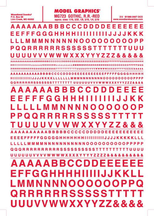 Woodland Scenics MG723 Gothic R.R. Letters Red 1/16-5/16" Train Decal Sheet