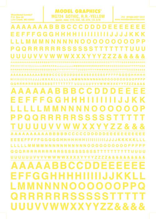 Woodland Scenics MG724 Gothic R.R. Letters Yellow 1/16-5/16" Train Decal Sheet
