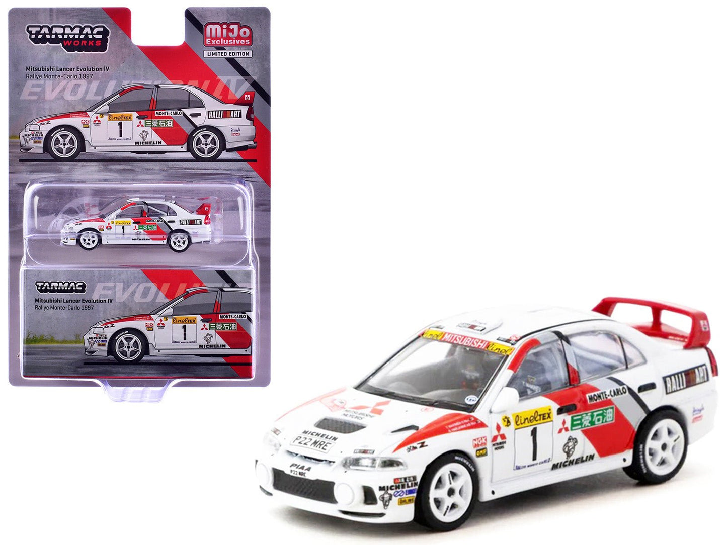 Mitsubishi Lancer Evolution IV #1 Tommi Makinen - Seppo Harjanne 3rd Place "Monte Carlo Rally" (1997) "Global64" Series 1/64 Diecast Model by Tarmac Works free shipping USA