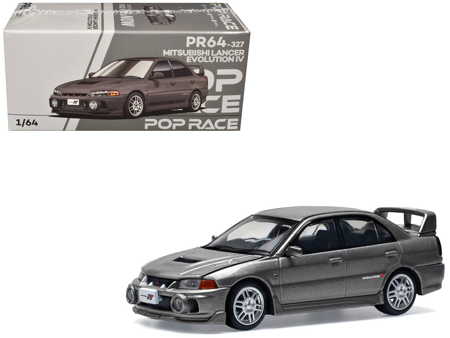 Mitsubishi Lancer Evolution IV RHD (Right Hand Drive) Dark Gray Metallic 1/64 Diecast Model Car by Pop Race free shipping USA
