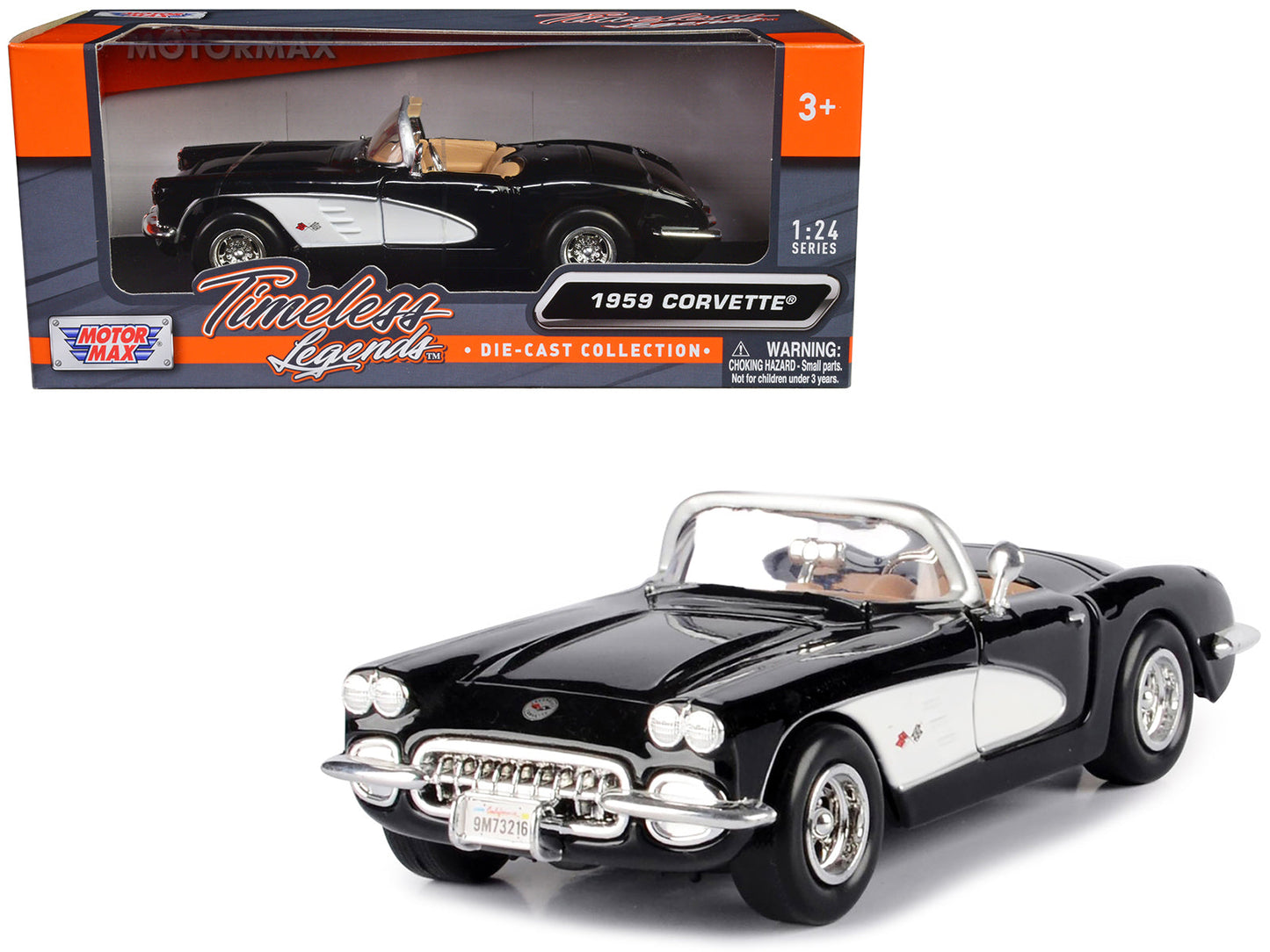 1959 Chevrolet Corvette Black 1/24 Diecast Model Car by Motormax free shipping USA