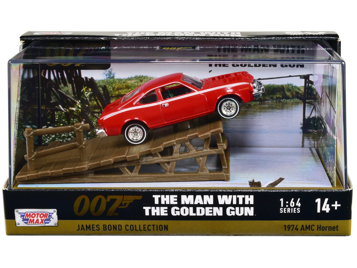 1974 AMC Hornet Red with White Stripes James Bond 007 "The Man with the Golden Gun" (1974) Movie with Display 1/64 Diecast Model Car by Motormax free shipping USA