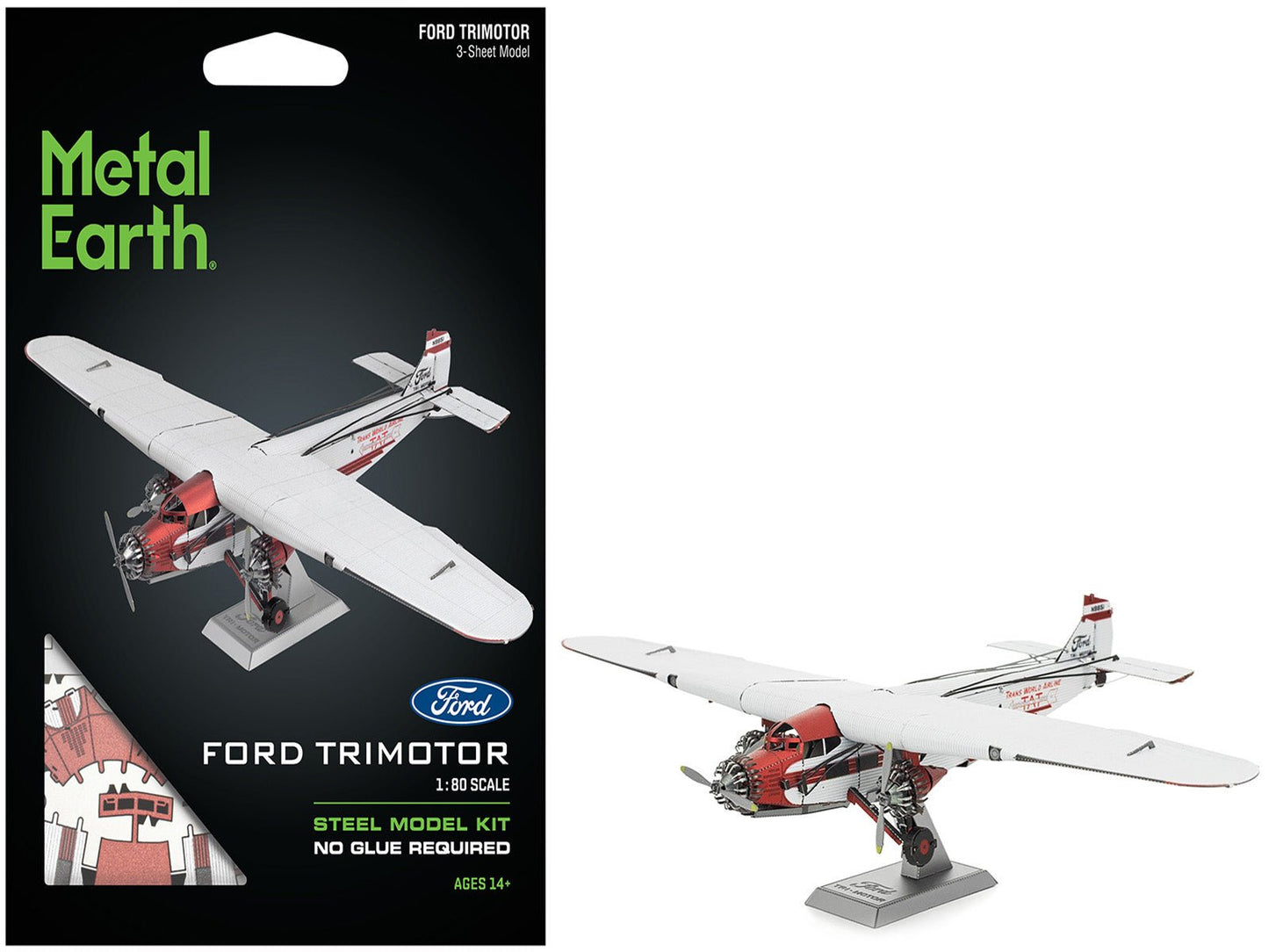 Model Kit Ford Trimotor Transport Aircraft White and Red (Moderate Difficulty) Steel Model by Metal Earth free shipping USA