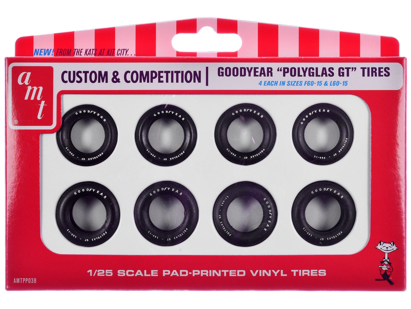 Model Kit "Goodyear Polyglas GT" Tires Set of 8 Pieces for 1/25 Scale Models by AMT free shipping USA