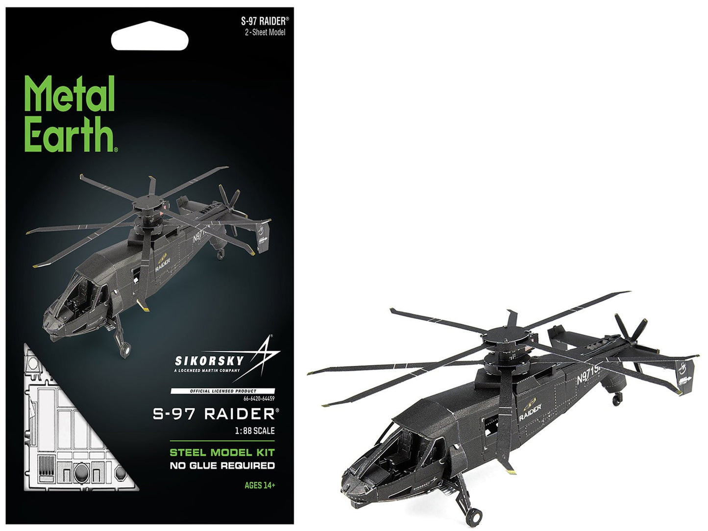 Model Kit Sikorsky S-97 Raider Attack Helicopter "United States Army" (Challenging Difficulty) Steel Model by Metal Earth free shipping USA