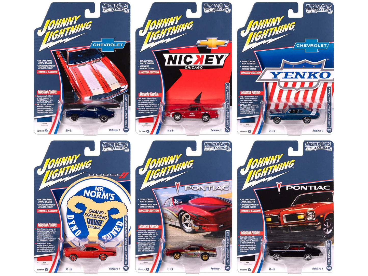 "Muscle Cars USA" 2025 Release 1 Set A of 6 pieces 1/64 Diecast Model Cars by Johnny Lightning free shipping USA