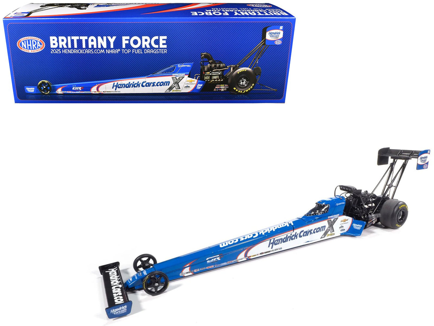 NHRA TFD (Top Fuel Dragster) #5 Brittany Force "HendrickCars.com" Blue and White (2025) 1/24 Diecast Model by Auto World free shipping USA