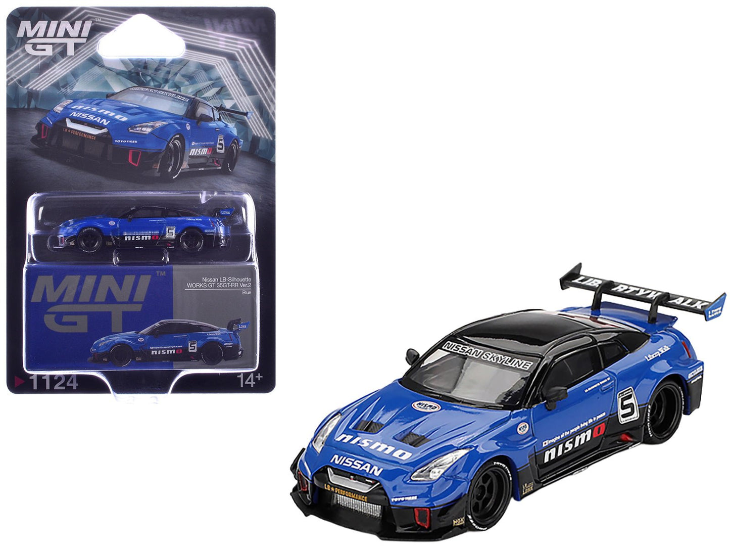 Nissan 35GT-RR Ver.2 "LB-Silhouette Works GT" #5 Blue with Black Top Limited Edition 1/64 Diecast Model Car by Mini GT free shipping USA