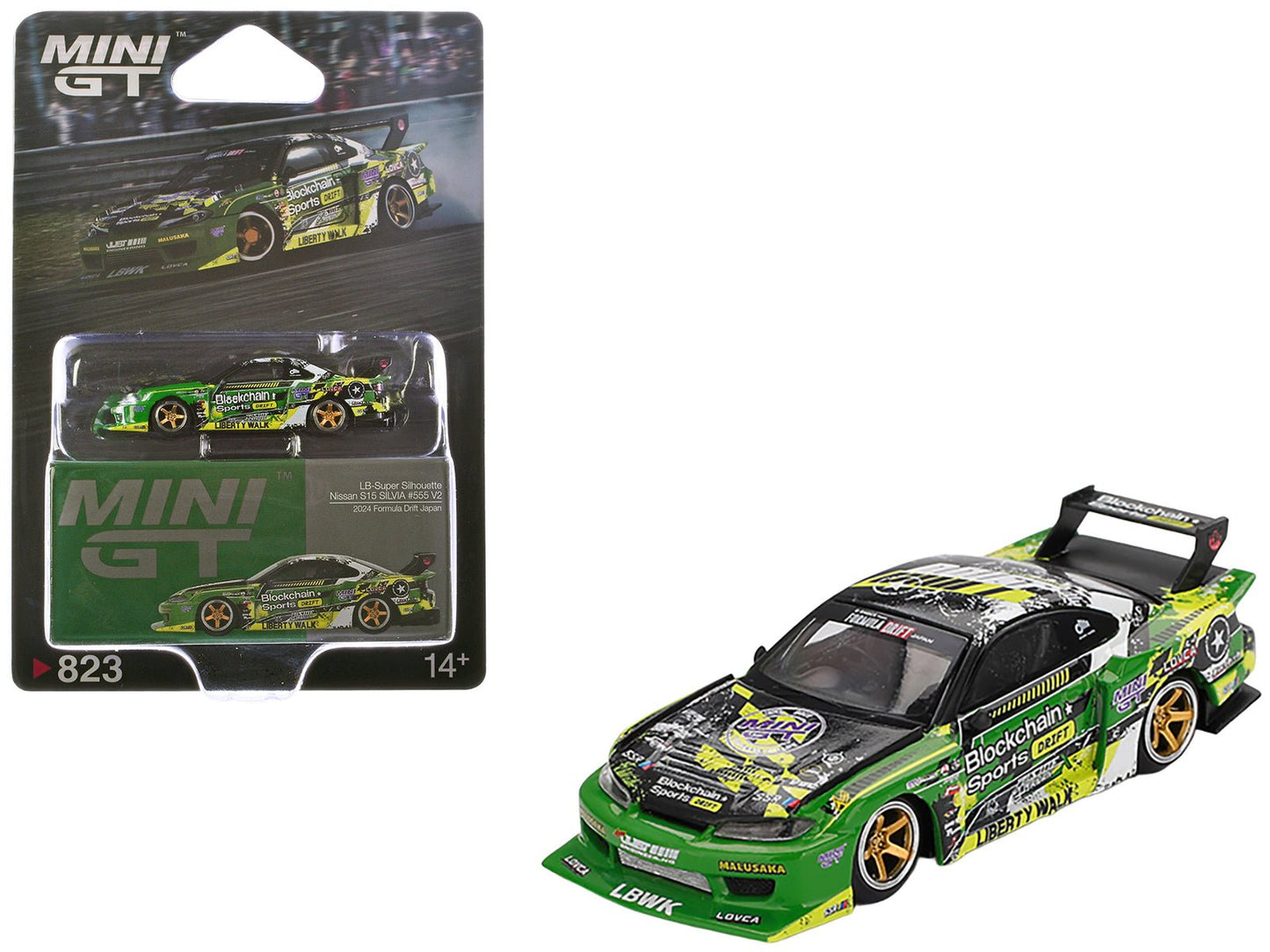 Nissan "LB-Super Silhouette" S15 SILVIA RHD (Right Hand Drive) #555 "V2" Yukio Fausto "Formula Drift Japan" (2024) Limited Edition 1/64 Diecast Model Car by Mini GT free shipping USA