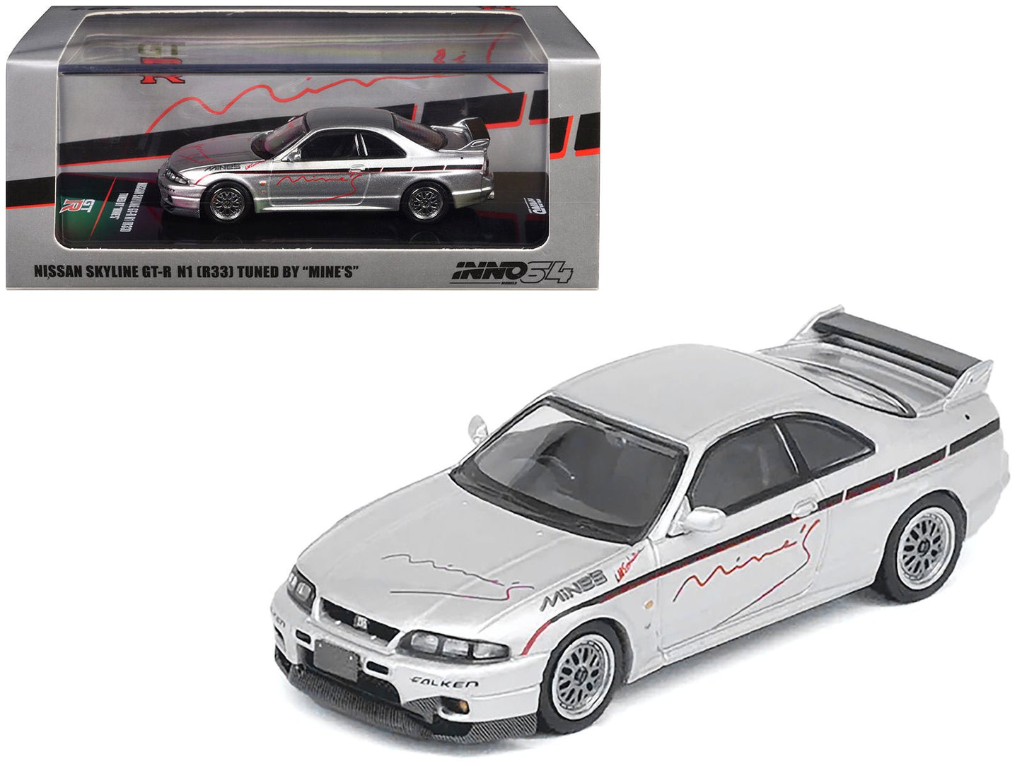 Nissan Skyline GT-R N1 (R33) RHD (Right Hand Drive) "Tuned by Mine's" Silver 1/64 Diecast Model Car by Inno Models free shipping USA
