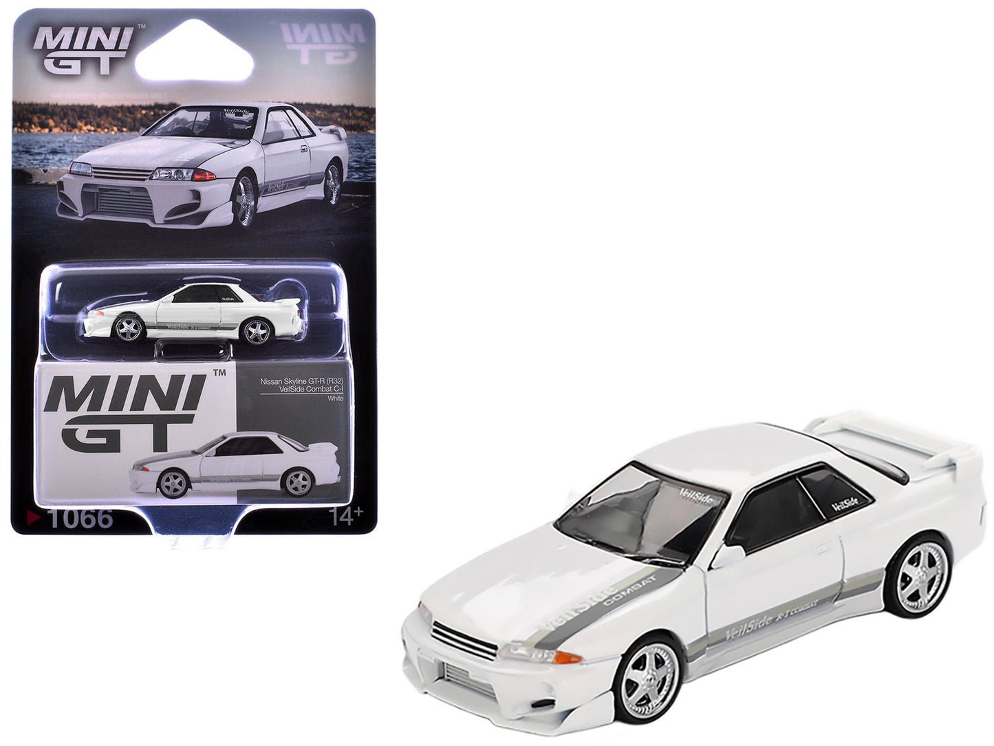 Nissan Skyline GT-R (R32) RHD (Right Hand Drive) "Veilside Combat C-I" White with Gray Stripes Limited Edition 1/64 Diecast Model Car by Mini GT free shipping USA