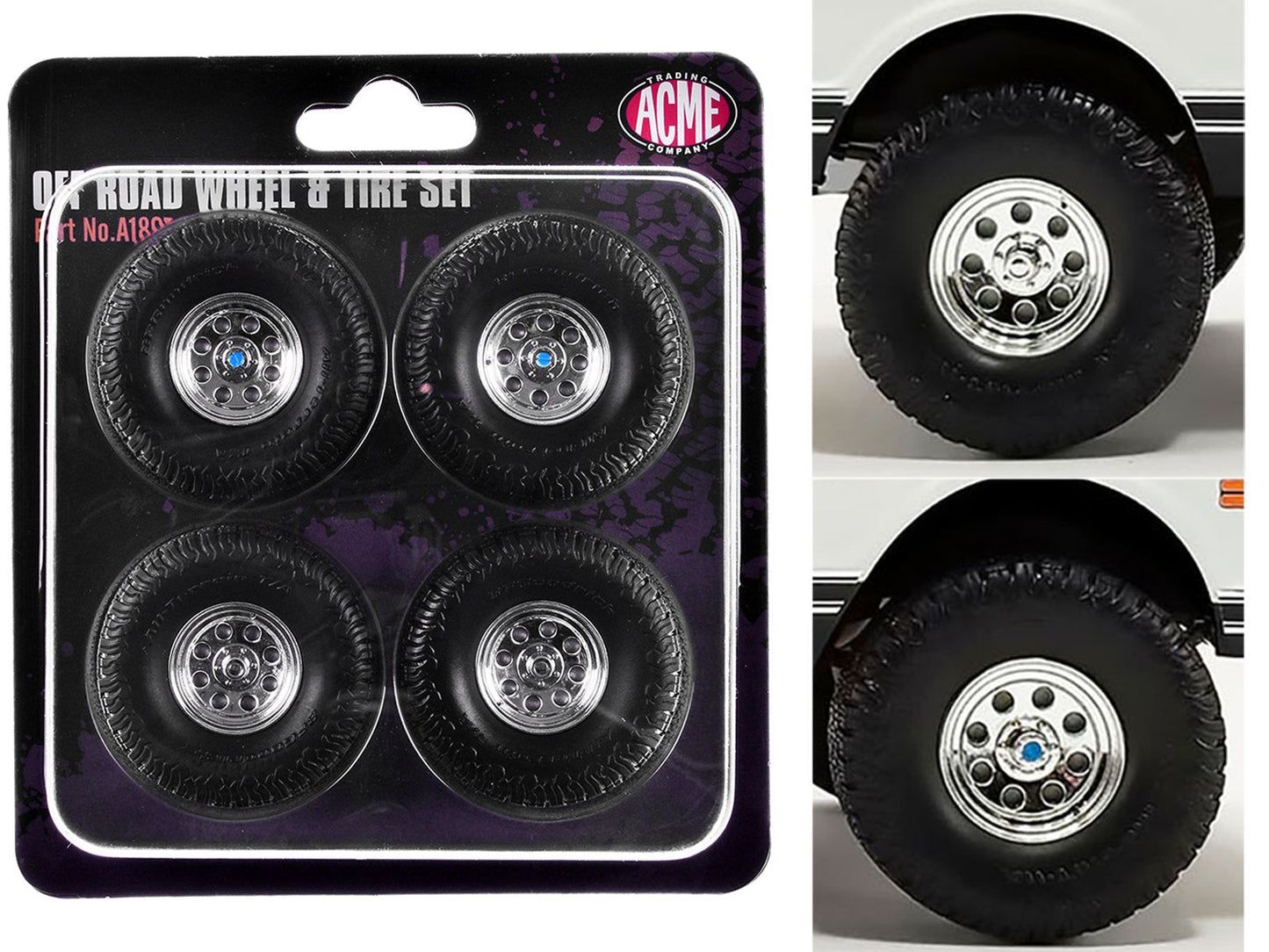 "Offroad" 35" Mag Wheel and Tire Set of 4 pieces from 1971 Chevrolet K5 Blazer for 1/18 Scale Models by ACME free shipping USA