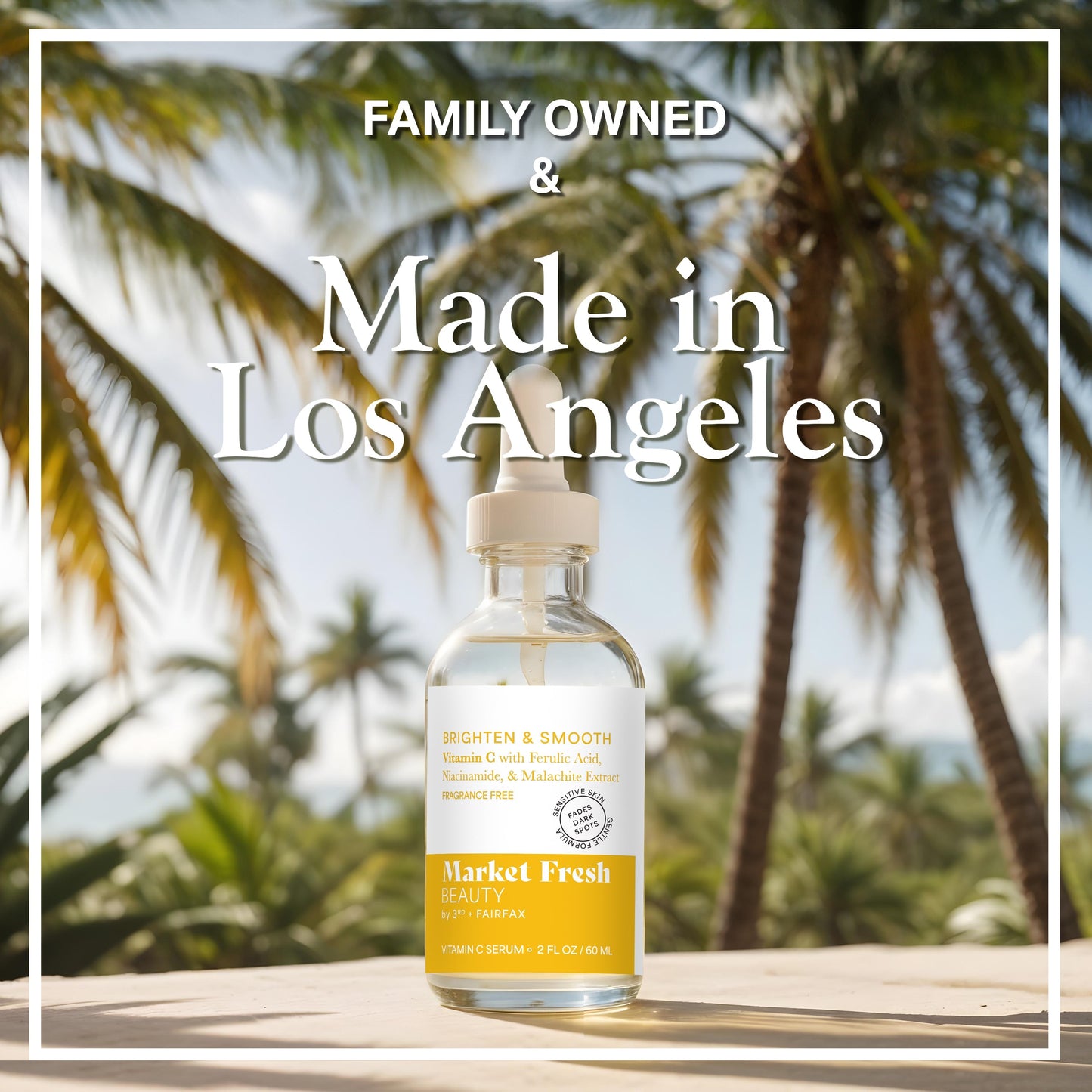 Market Fresh Beauty Vitamin C Serum with Ferulic Acid, Niacinamide, & Malachite Extract | Brighten & Smooth | Fragrance-Free | 2 fl oz by Los Angeles Brands
