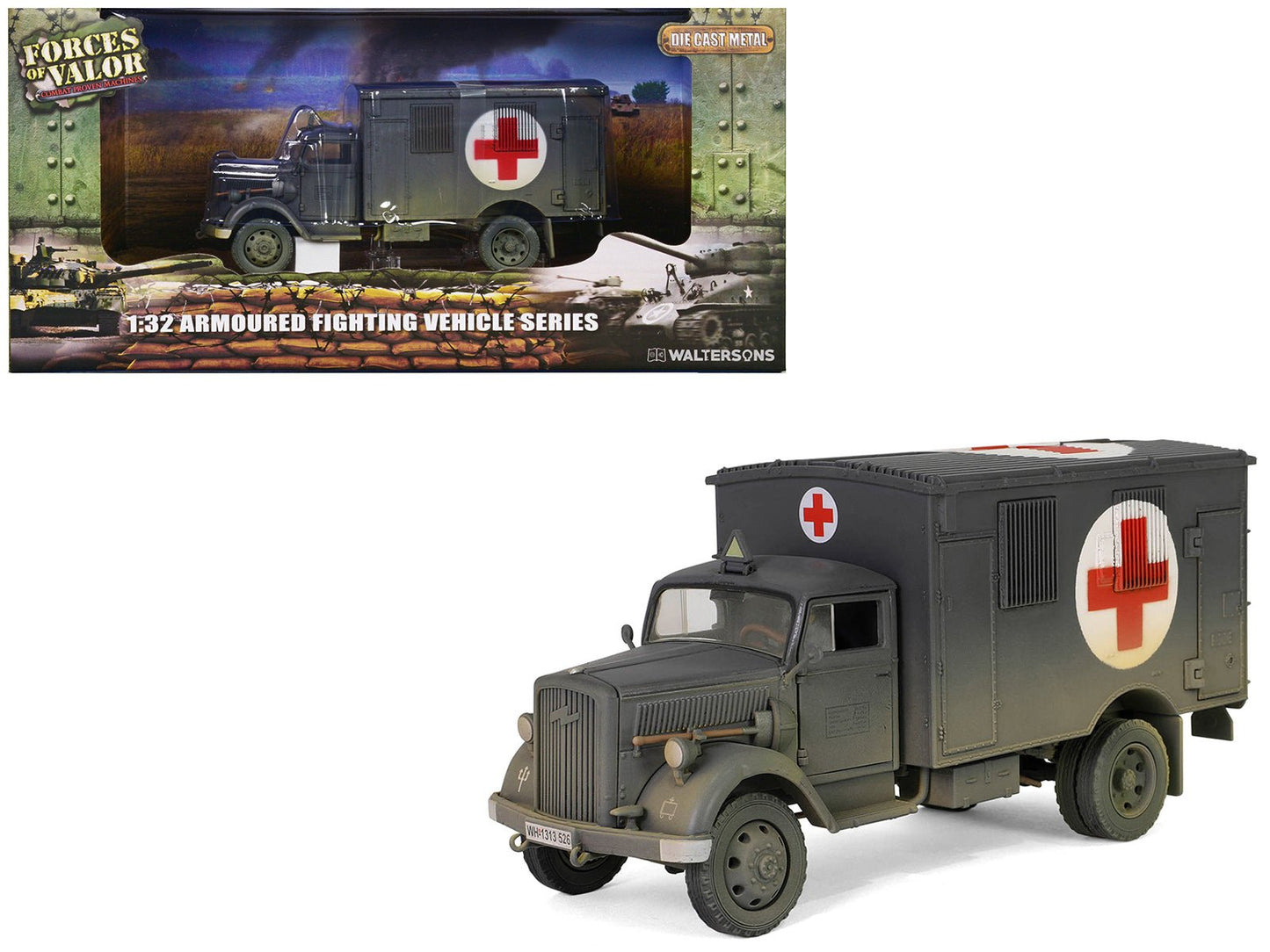Opel-Blitz Kfz.305 Ambulance Gray (Weathered) "German Army" "Armoured Fighting Vehicle" Series 1/32 Diecast Model by Forces of Valor free shipping USA