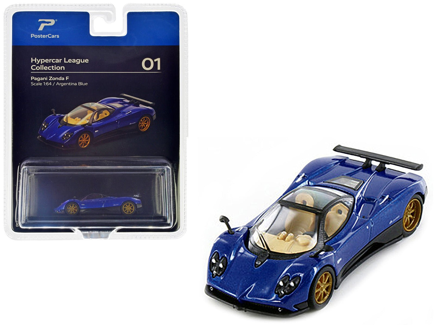 Pagani Zonda F Argentina Blue Metallic "Hypercar League Collection" 1/64 Diecast Model Car by PosterCars free shipping USA