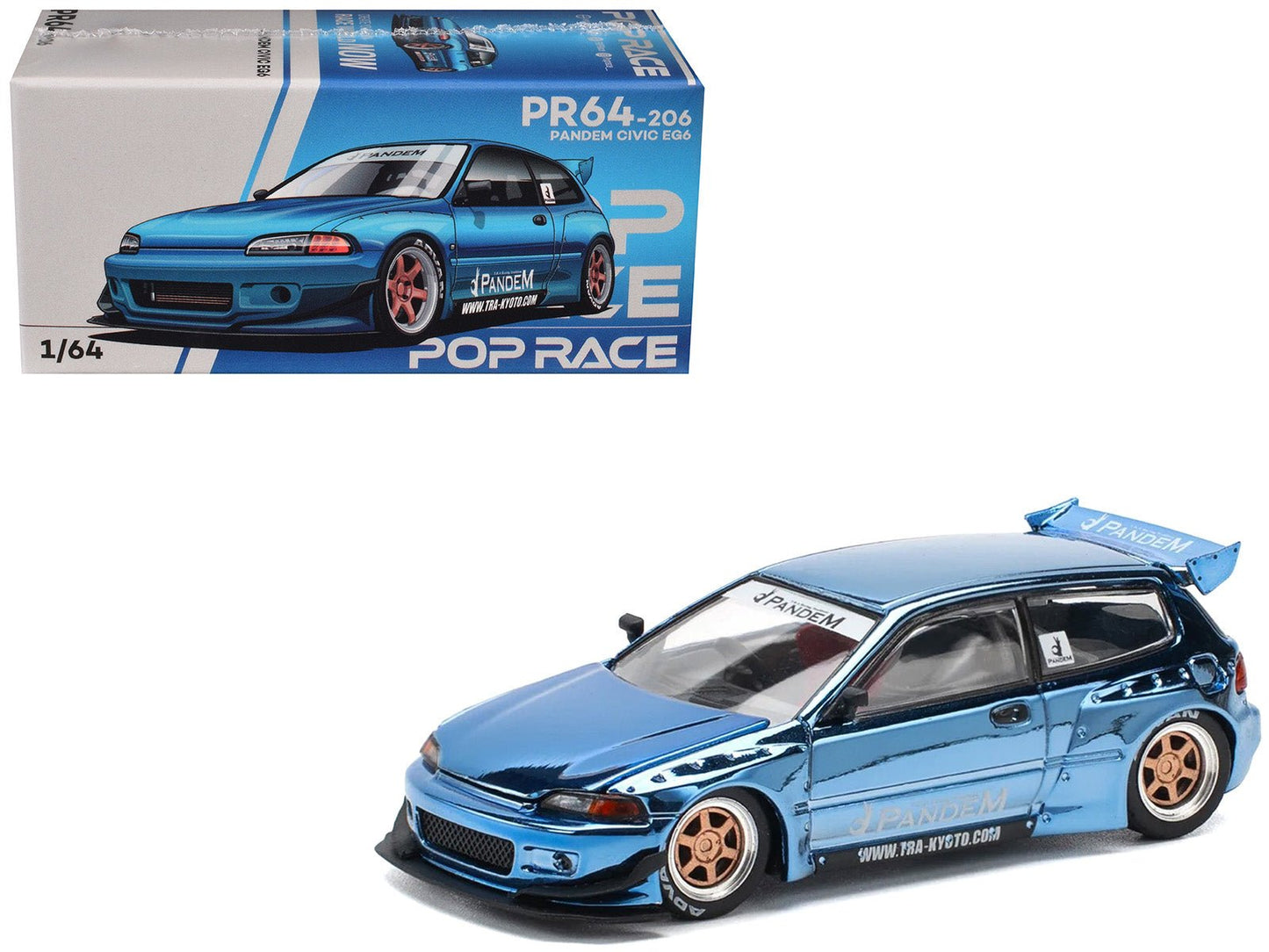 Pandem Civic EG6 RHD (Right Hand Drive) Blue Chrome 1/64 Diecast Model Car by Pop Race free shipping USA