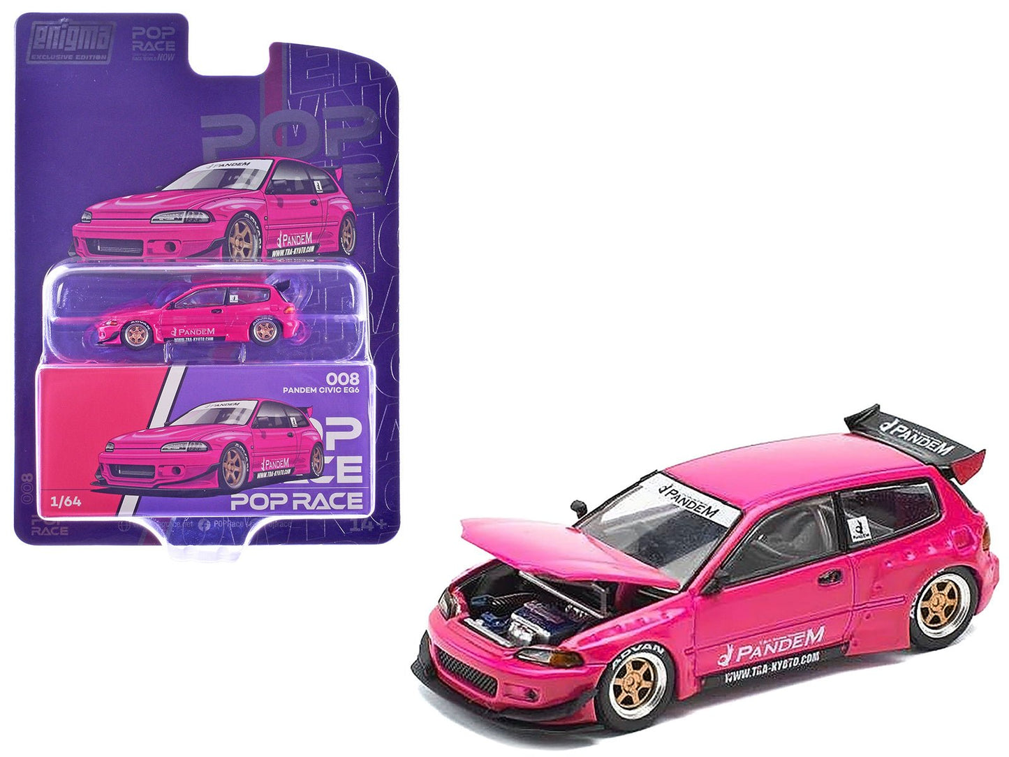 Pandem Civic EG6 RHD (Right Hand Drive) Pink "Enigma Exclusive Edition" 1/64 Diecast Model Car by Pop Race free shipping USA
