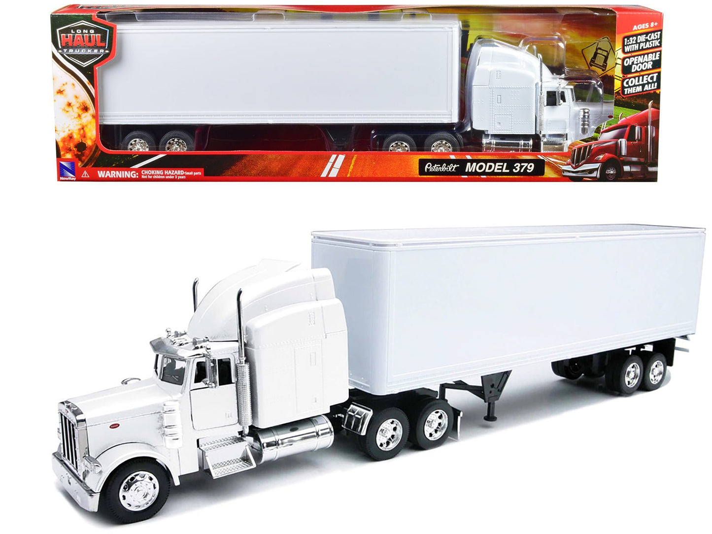 Peterbilt 379 Truck with Dry Goods Trailer White "Long Haul Trucker" Series 1/32 Diecast Model by New Ray free shipping USA