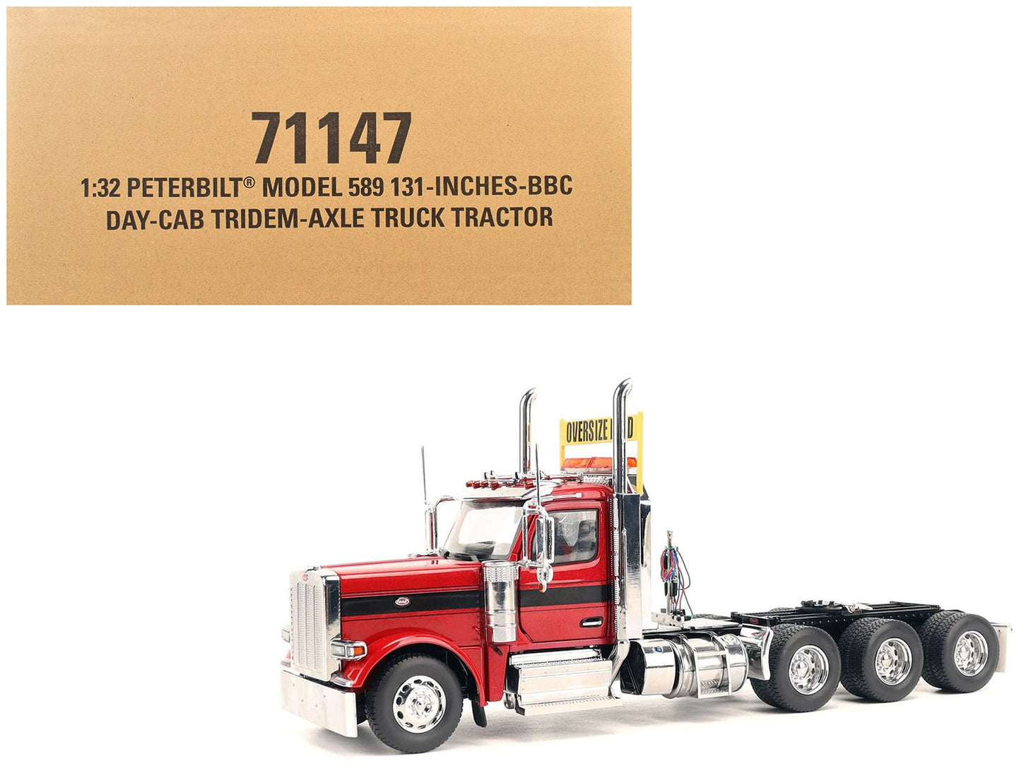 Peterbilt 589 Tridem-Axle Truck Tractor with Day Cab Legendary Red "Transport Series" 1/32 Diecast Model by Diecast Masters free shipping USA