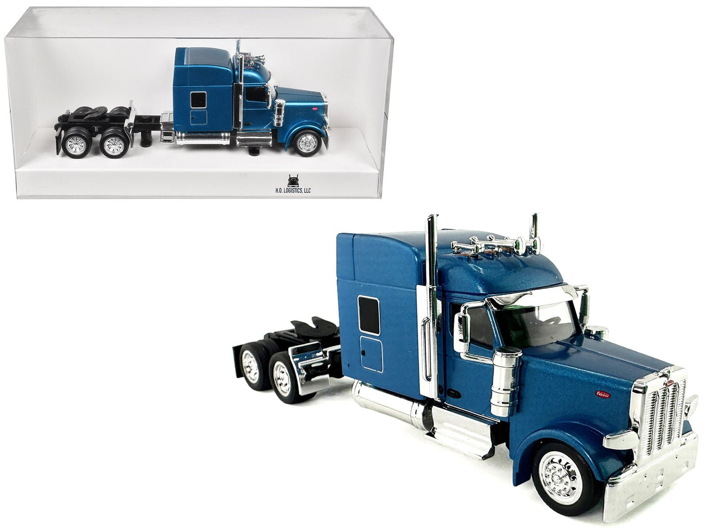 Peterbilt 589 with Stand Up Sleeper Cab Blue Metallic 1/87 (HO) Plastic Model Car by HO Logistics free shipping USA