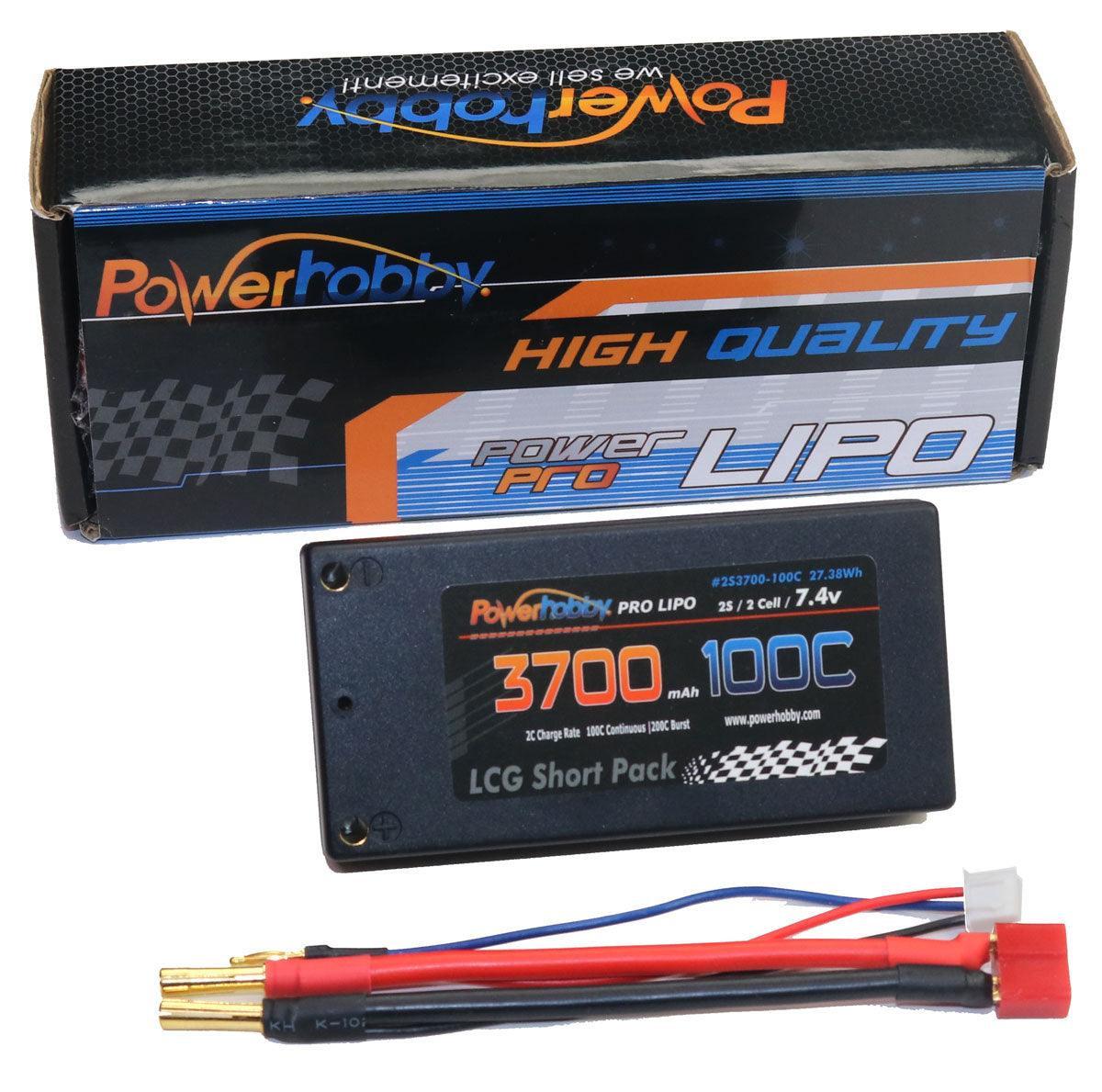 Powerhobby 2S 7.4V 3700mAh 100C SHORTY LITE Hardcase LiPo Battery w Deans