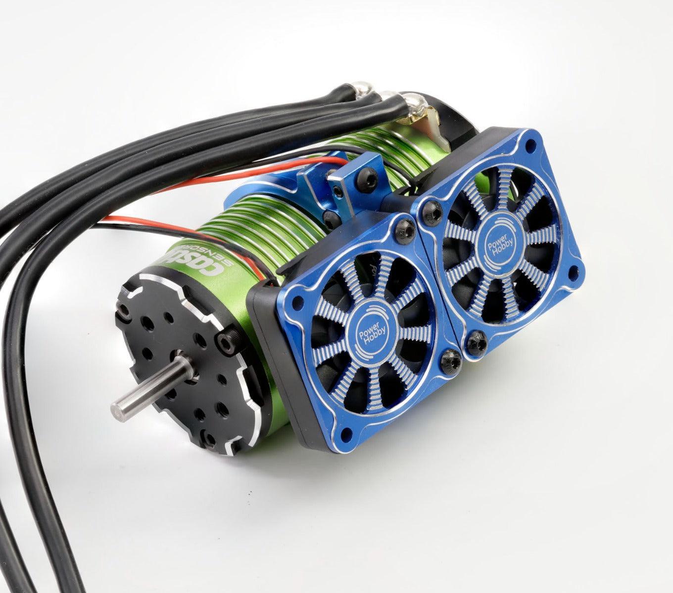 Powerhobby 1/8 Aluminum Heatsink 40mm Dual High Speed Cooling Fans w/Cover Blue