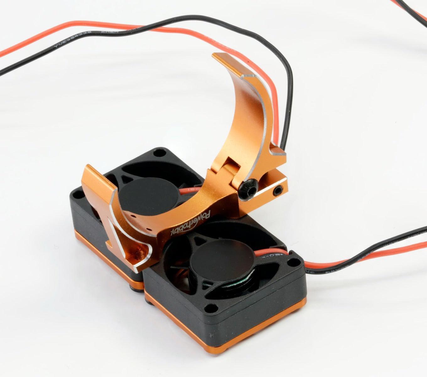Powerhobby 1/8 Aluminum Heatsink High Speed 30mm Twin Turbo Cooling Fans 28K Orange