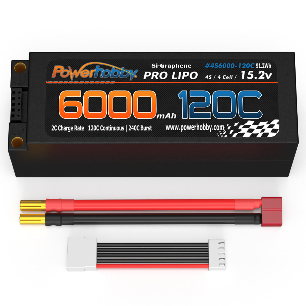 Powerhobby 15.2V 4S 6000MAH 120C Graphene + HV Lipo Battery 5mm Bullets Deans