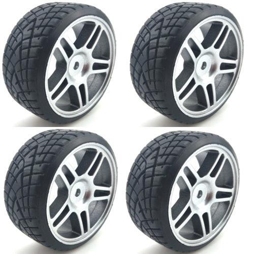 Powerhobby 1/10 Drift Car Mounted Tires / Wheels (4) Silver PY064