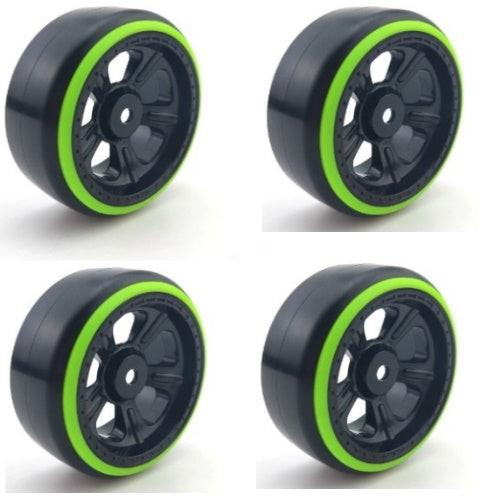 Powerhobby 1/10 Drift Car Slick Mounted Tires / Wheels (4) Green / Black PY169