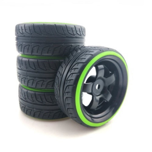 Powerhobby 1/10 Drift Car Mounted Tires / Wheels (4) Green / Black PY452