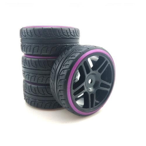 Powerhobby 1/10 Drift Car Mounted Tires / Wheels (4) Purple / Black PY578