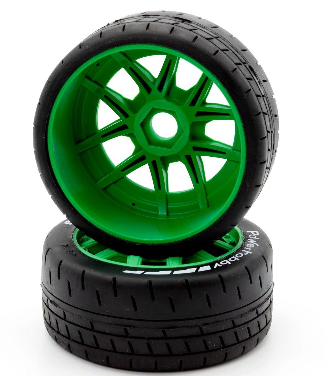 Powerhobby 1/8 GT Beast Belted Mounted Tires 17mm Soft Green Wheels