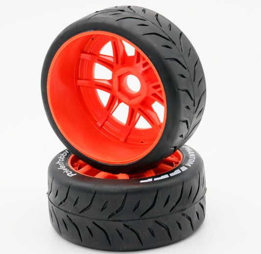 Powerhobby 1/8 GT Phantom Belted Mounted Tires 17mm Soft Orange Wheels