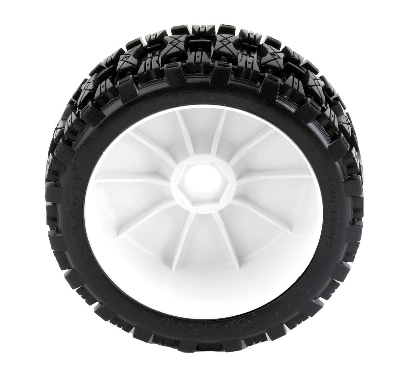 Powerhobby Raptor 1/8 Buggy Belted All Terrain Mounted Tires 17MM White Dish Wheels