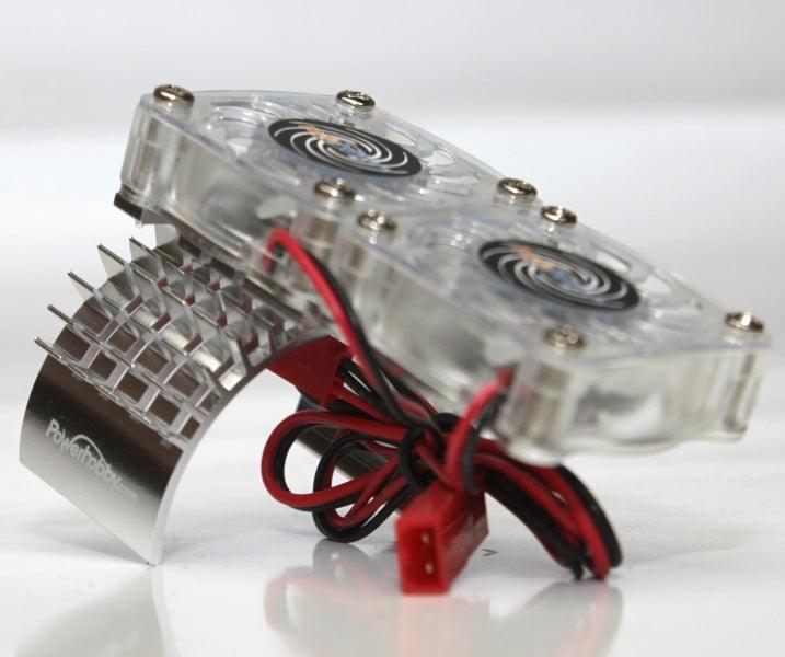 POWERHOBBY Aluminum Motor Twin Dual Cooling Fan Silver FOR Traxxas Slash 4WD / 4X4