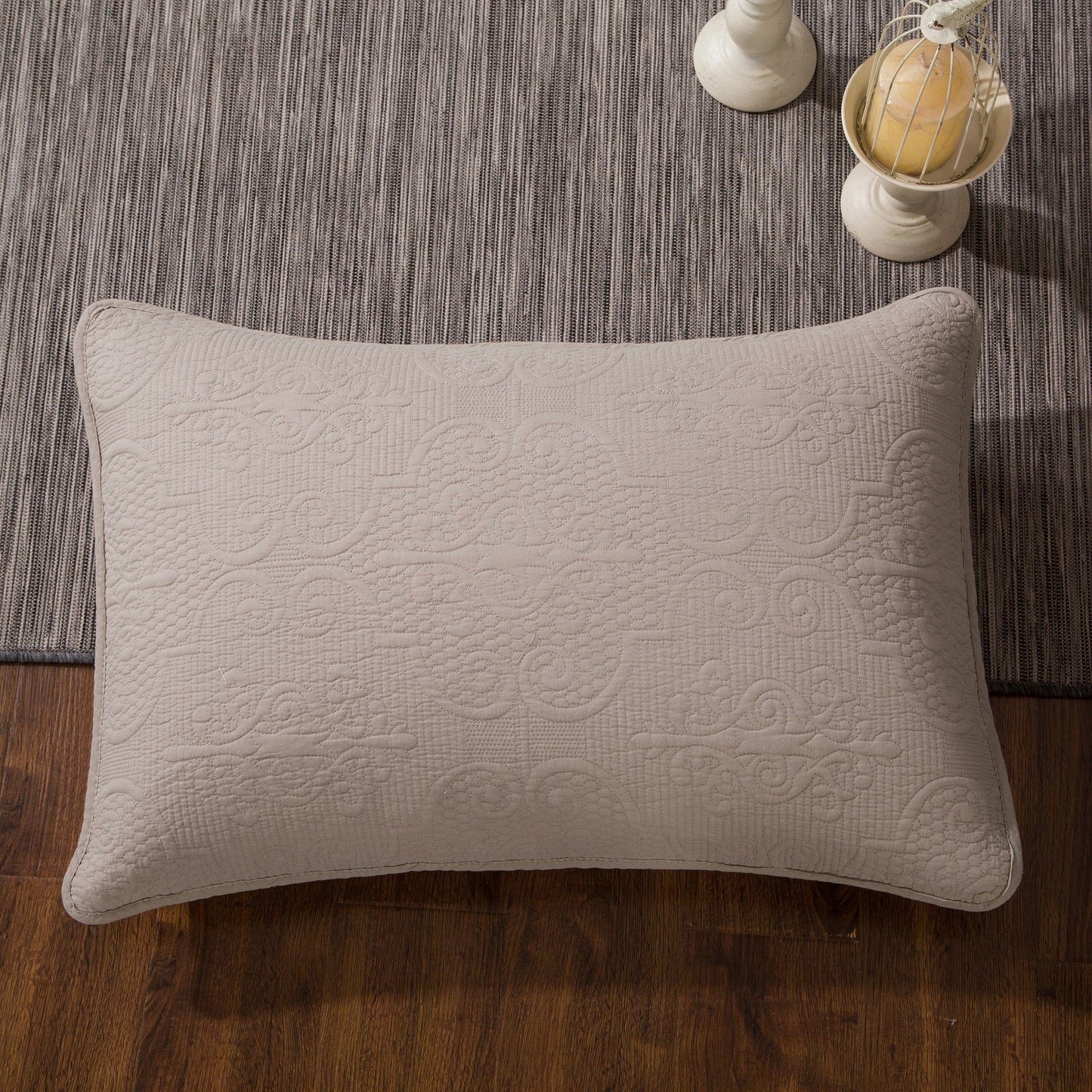 DaDa Bedding Taupe Beige Sand Dollar Floral Quilted Cotton Pillow Sham - 1-Piece (JHW585) by DaDa Bedding Collection