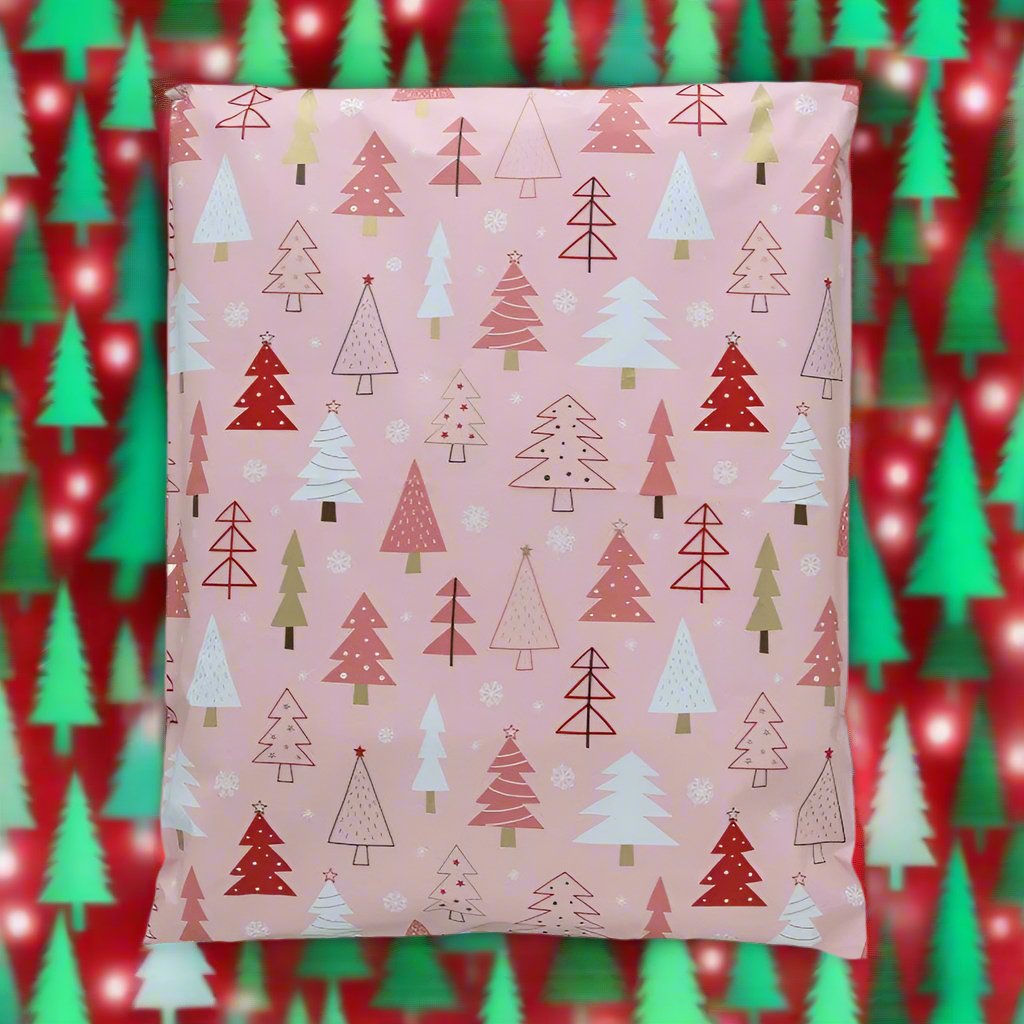 Pink Christmas Tree Poly Mailers Size 14x17 Shipping Bags