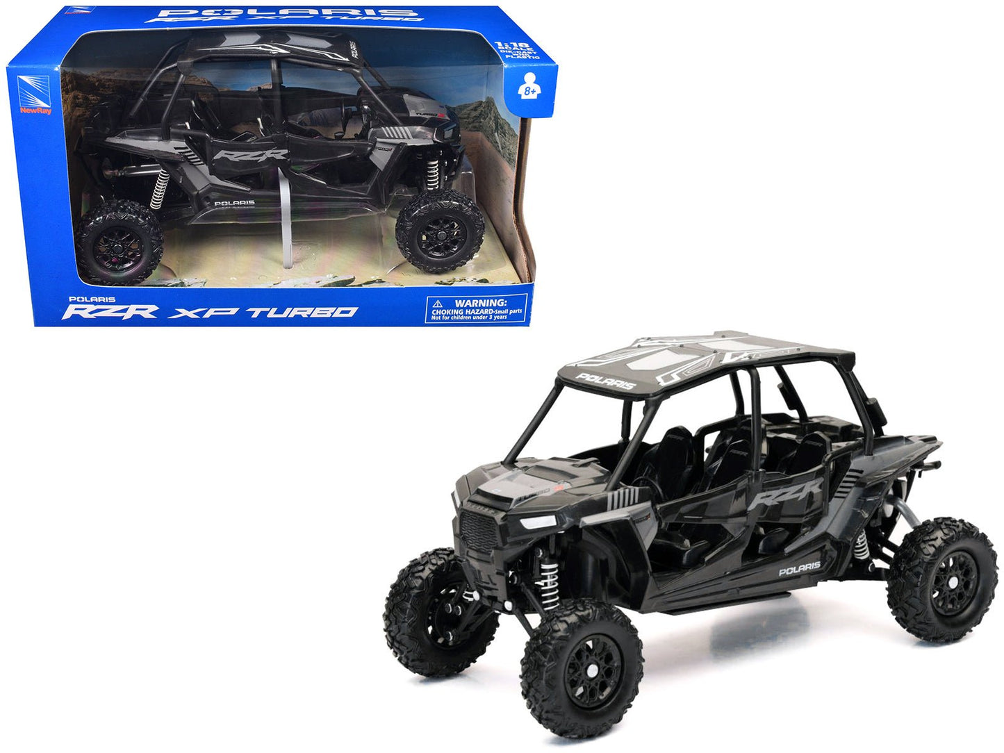 Polaris RZR XP 4 Turbo EPS Sport UTV Onyx Black with Gray Graphics 1/18 Diecast Model by New Ray free shipping USA