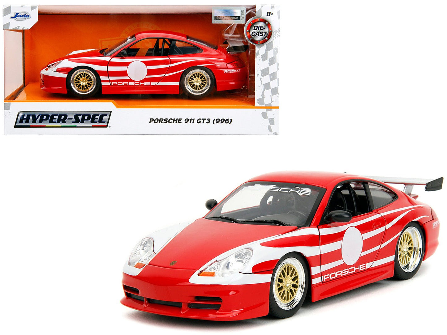 Porsche 911 GT3 (996) Red with White Graphics "Hyper-Spec" Series 1/24 Diecast Model Car by Jada free shipping USA