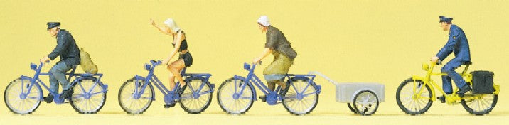 Preiser 10507 HO Cyclists (4) & Bicycle Trailer