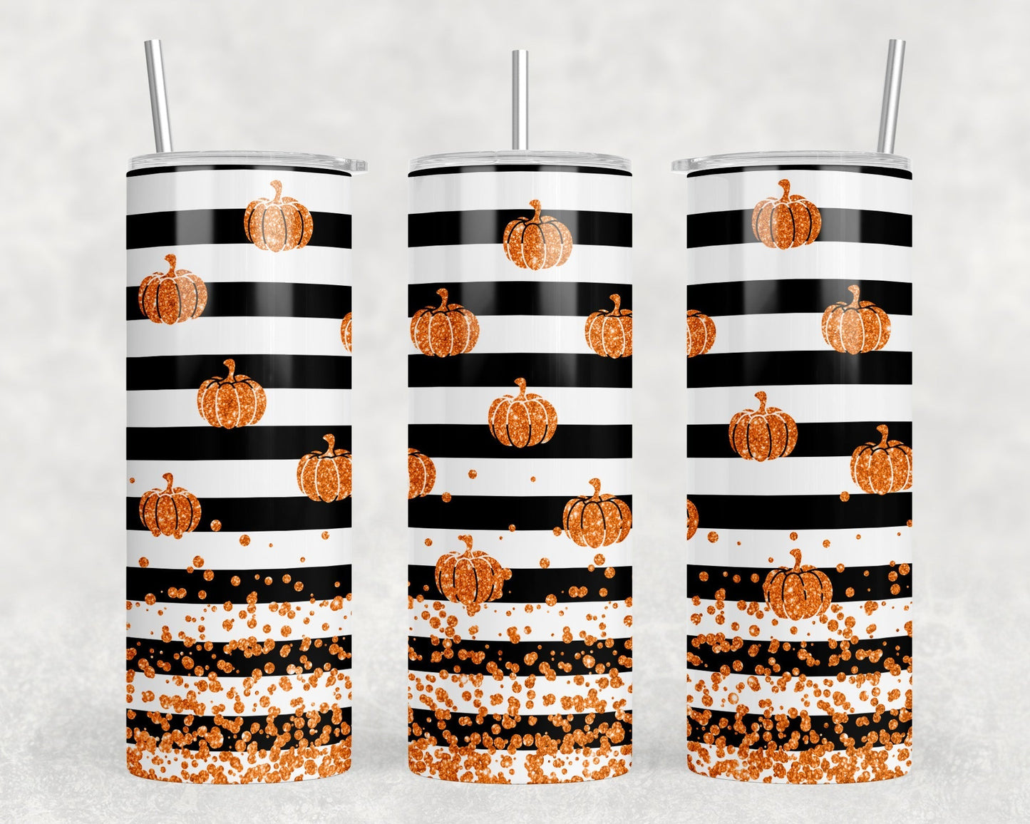Pumpkin Stripes - 20 oz Steel Skinny Tumbler - Optional Blue Tooth Speaker - Speaker Color will Vary by Rowdy Ridge Co