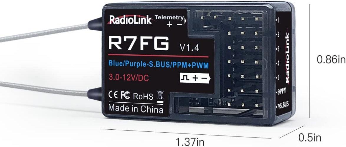 Radiolink 2.4Ghz R7FG 7 Channels Gyro Receiver w Voltage Telemetry Long Range Control