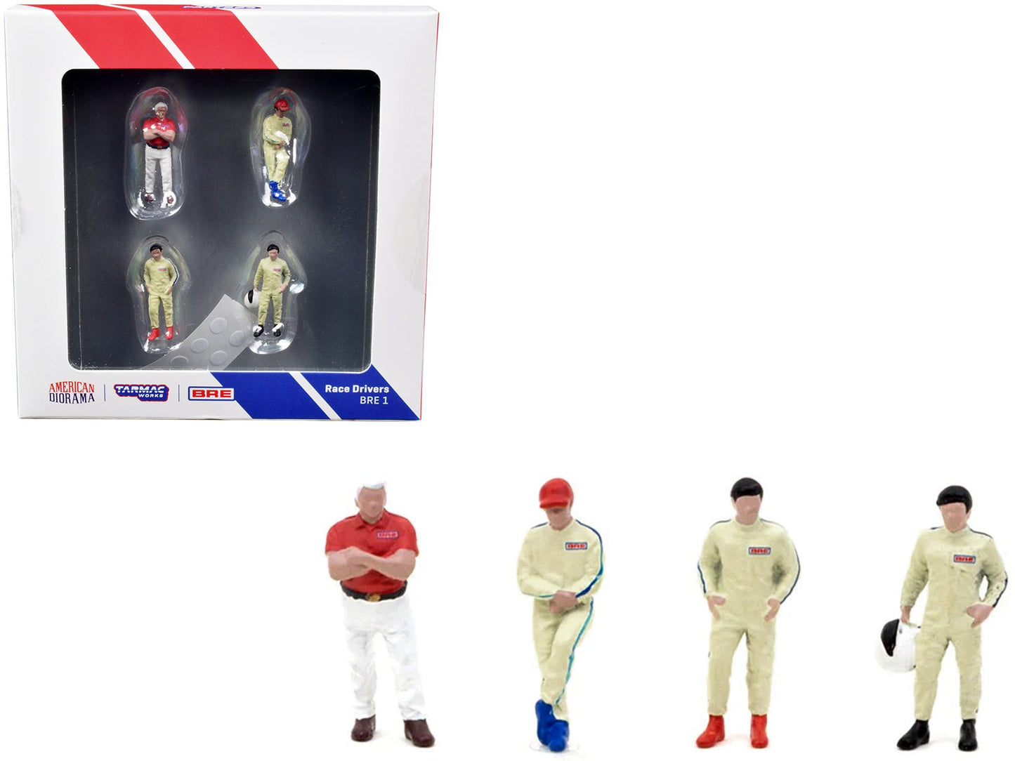 "Race Drivers" 4 Piece Diecast Figure Set "BRE" for 1/64 Scale Models by Tarmac Works & American Diorama free shipping USA